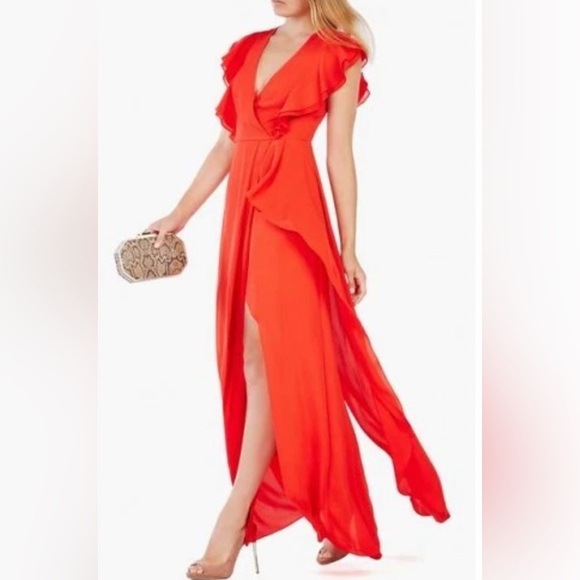 BCBGMAXAZRIA “Callie” Ruffle Wrap Gown – Size 4 – Bittersweet Red - Picture 1 of 8
